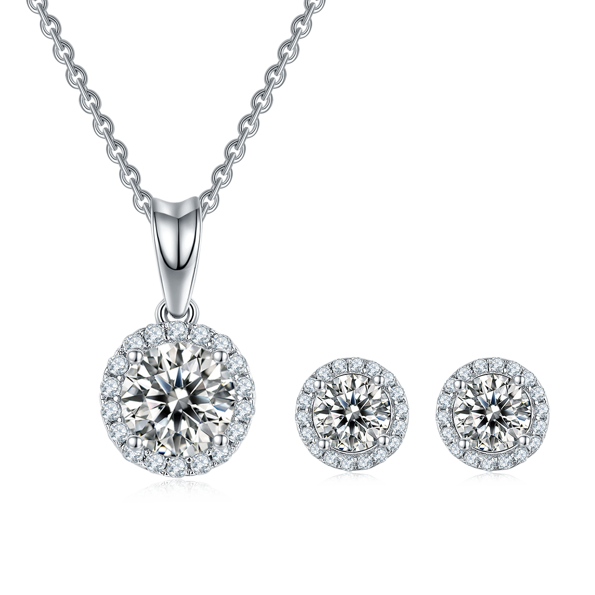 Classic round bag S925 silver plated platinum Moissanite diamond pendant earring set